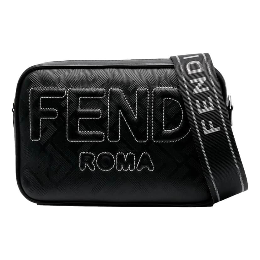 Fendi Fendi Roma Black Shadow Leather Canvas  Camera Crossbody Bag Black Leather Never worn, with tag - Front View