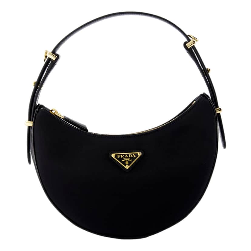 Prada Prada Arqu√© Re-Nylon and Brushed Leather Black Shoulder Bag Black Never worn, with tag - Front View