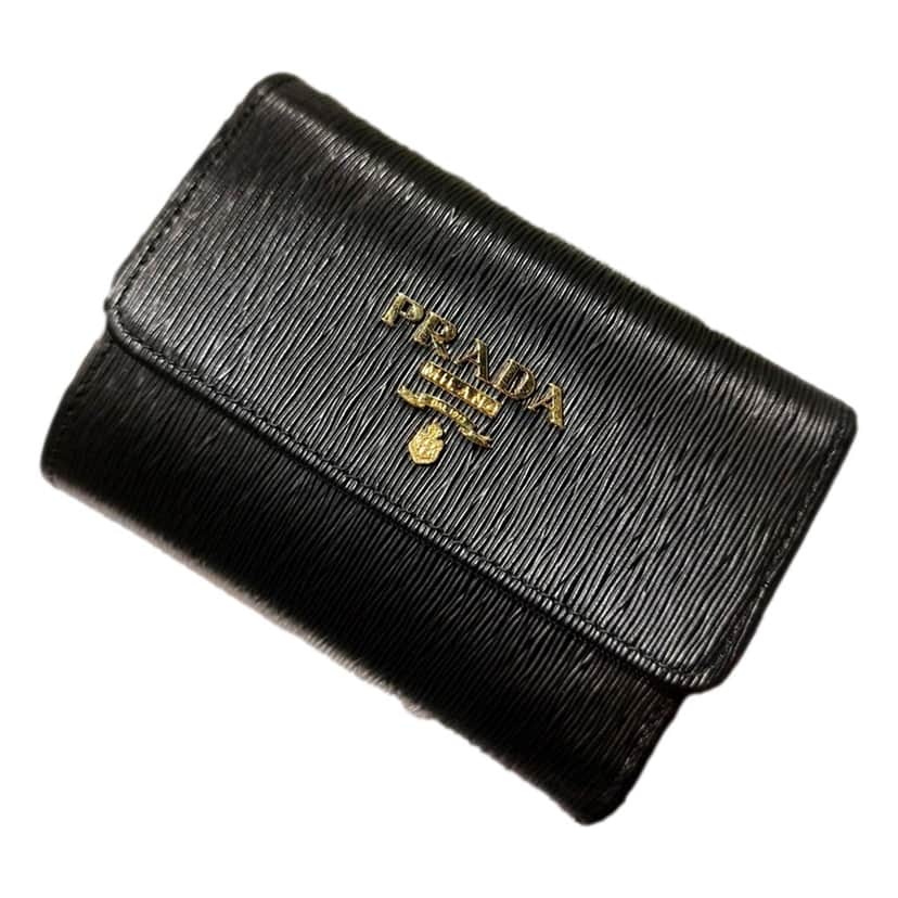 Prada Prada Vitello Move Nero Black Trifold Coin Zipper Snap Card Holder Wallet Black Leather Never worn, with tag - Front View