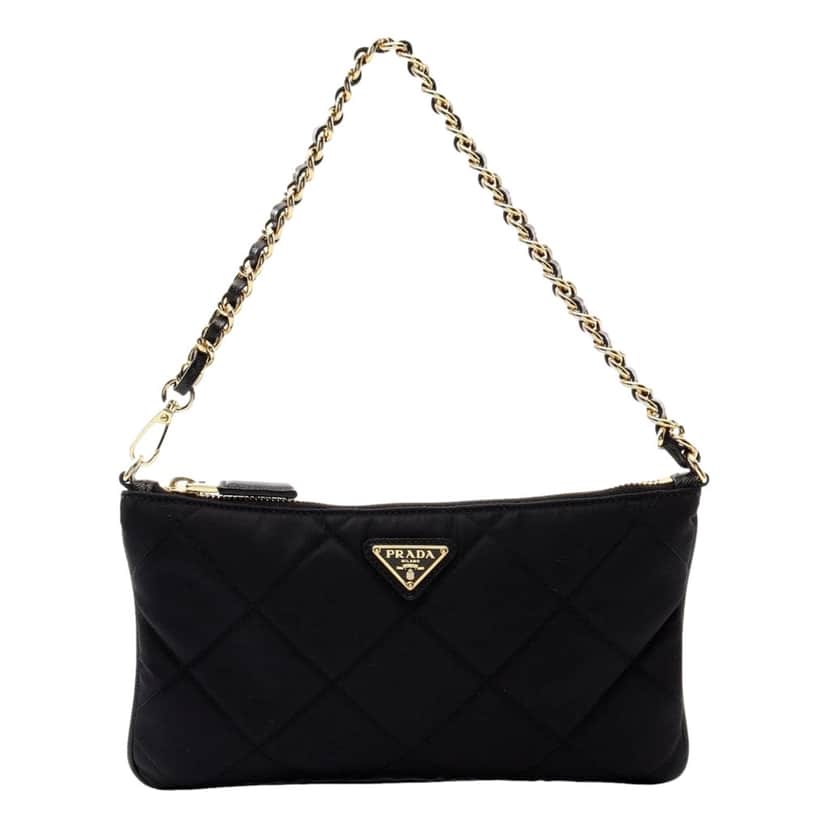 Prada Prada Re-Edition 1995 Black Gold  Re-Nylon Pouch Handbag Black Never worn, with tag - Front View