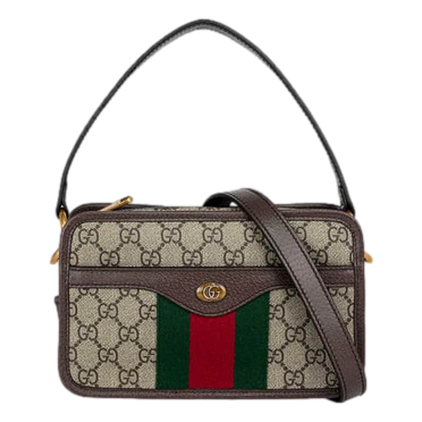 Gucci Gucci Ophida GG Supreme Canvas Leather Webstripe Top Handle Crossbody Handbag Brown Canvas Never worn, with tag - Front View