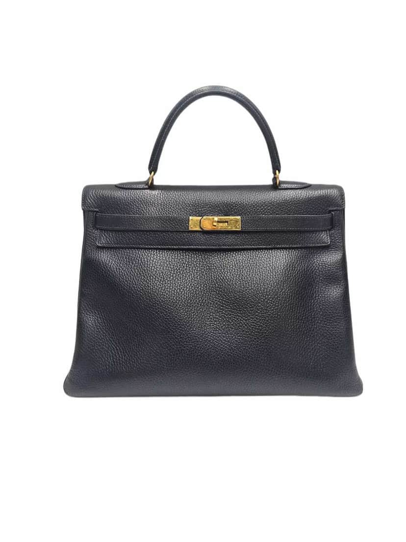 Hermès Kelly 35 Vintage Clemence Black Leather Very good condition - Front View