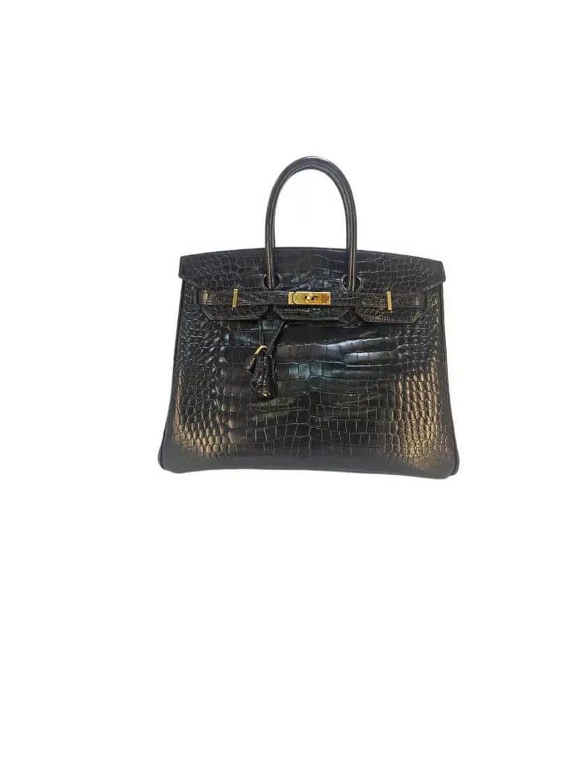 Hermès Birkin 35 Crocodile Porosus Black Leather Good condition - Front View