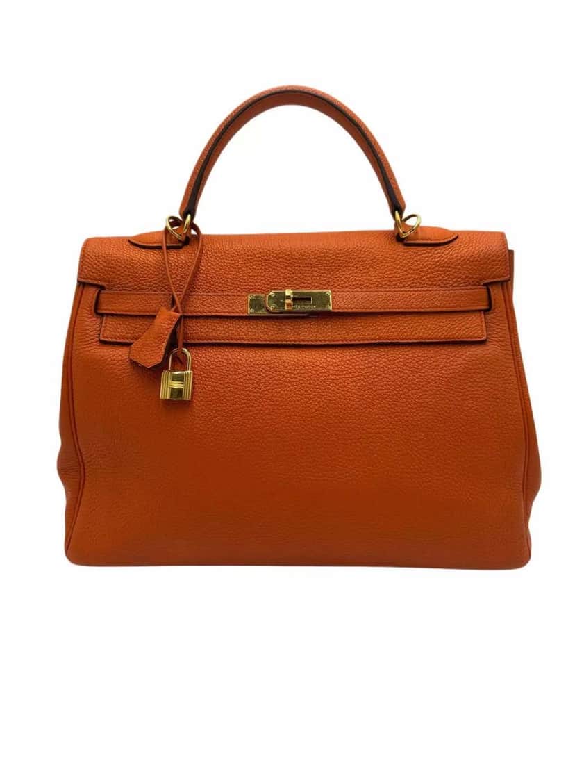 Hermès Kelly 35 Clemence Leather Orange Leather Good condition - Front View