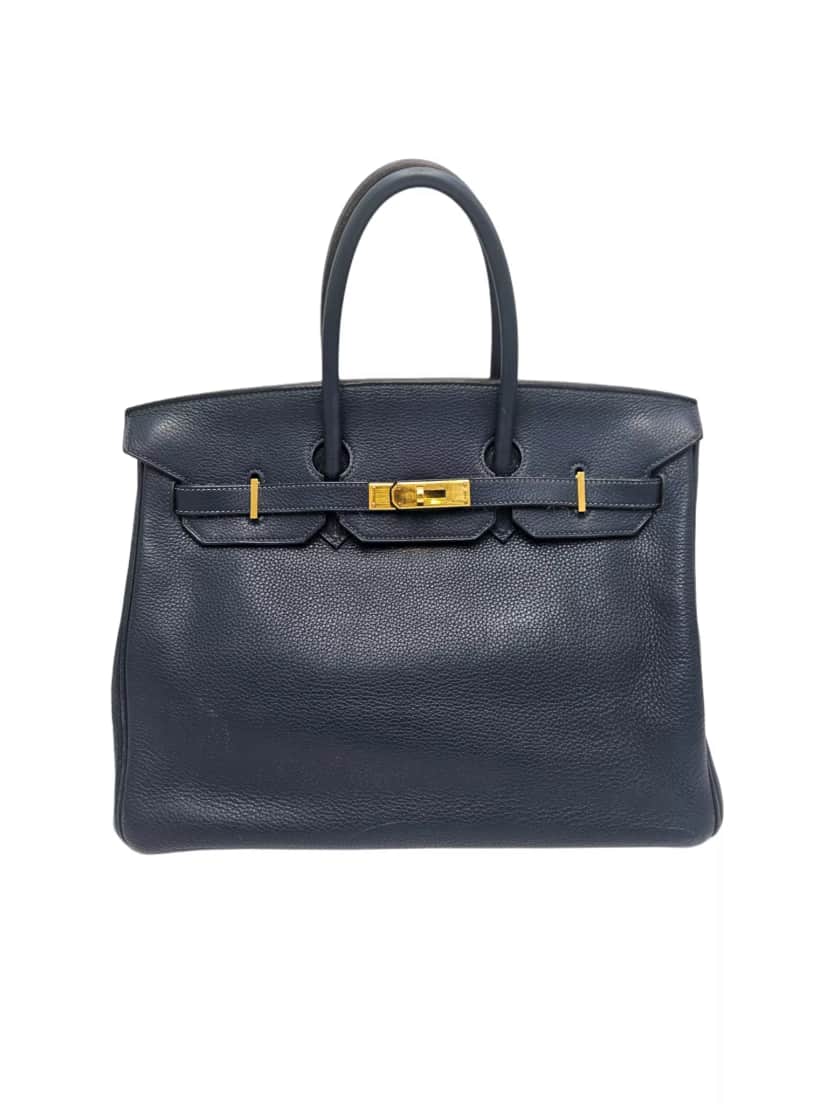 Hermès Birking 35 Clemence Gold Blue Leather Gold Good condition - Front View