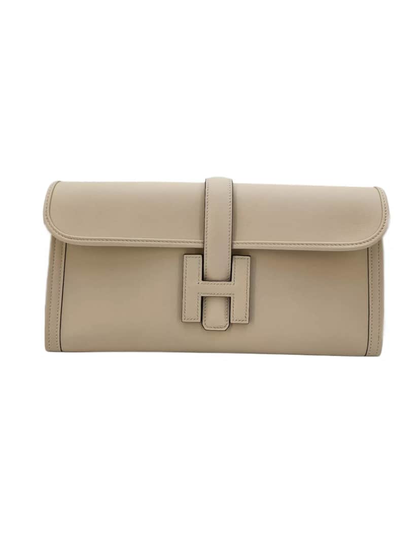 Hermès Pochette Jige Elan Clutch White Leather Never worn - Front View