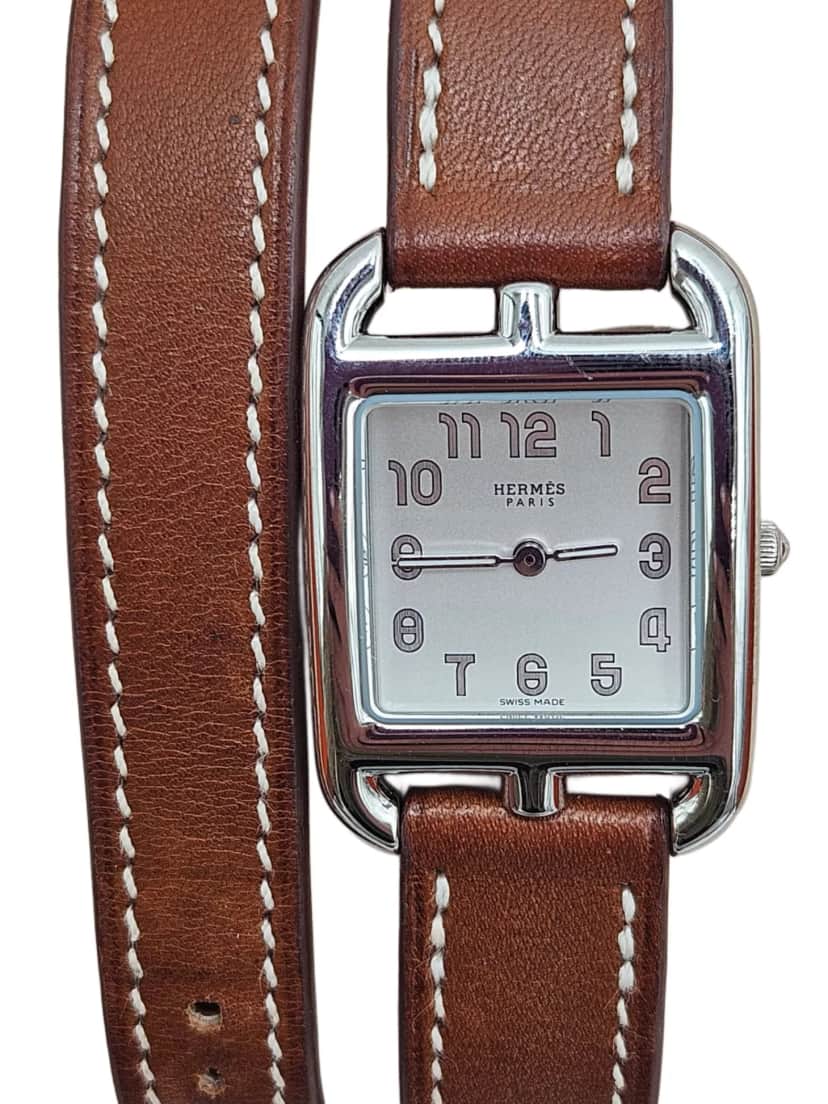 Hermès Silver Leather Wristwatch Silver Silver Very good condition - Front View