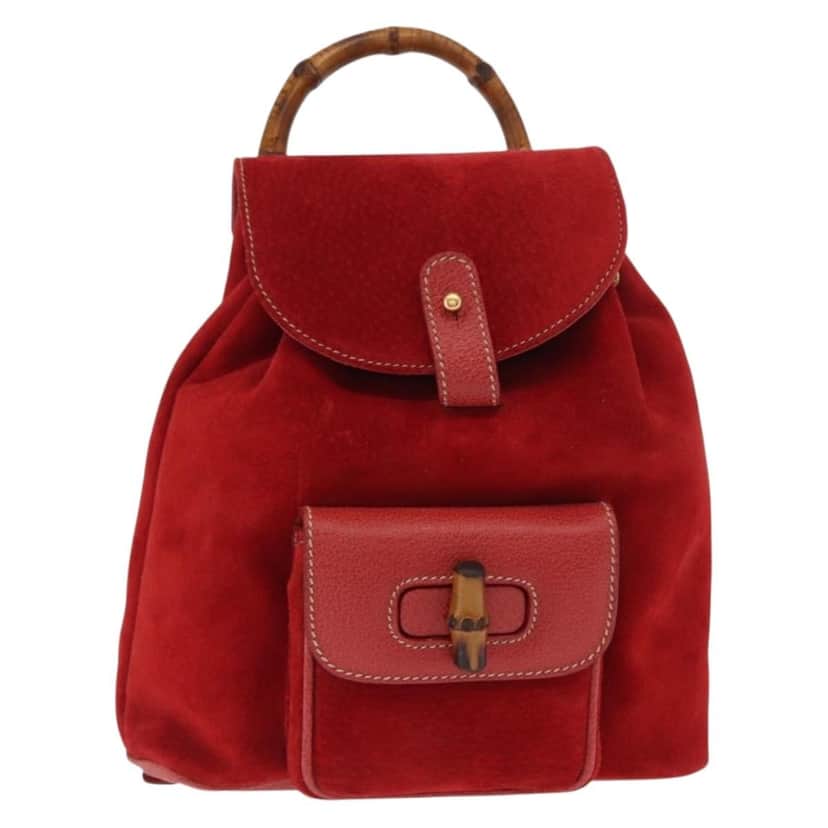 Gucci Vintage Bamboo Backpack Red Suede Good condition - Front View