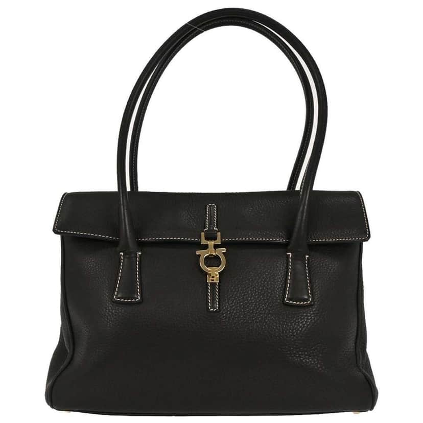 Salvatore Ferragamo Gancini handbag Black Leather Good condition - Front View