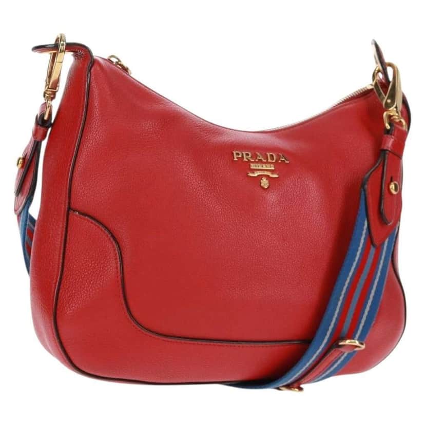 Prada Striped Strap Zip Hobo Red Leather Good condition - Front View