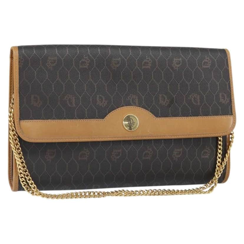 Christian Dior Vintage Honeycomb chain Black Canvas Good condition - Front View