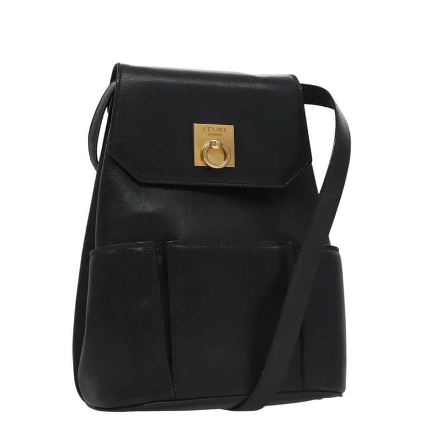 Celine Shoulder Bag Black Leather Good condition - Front View