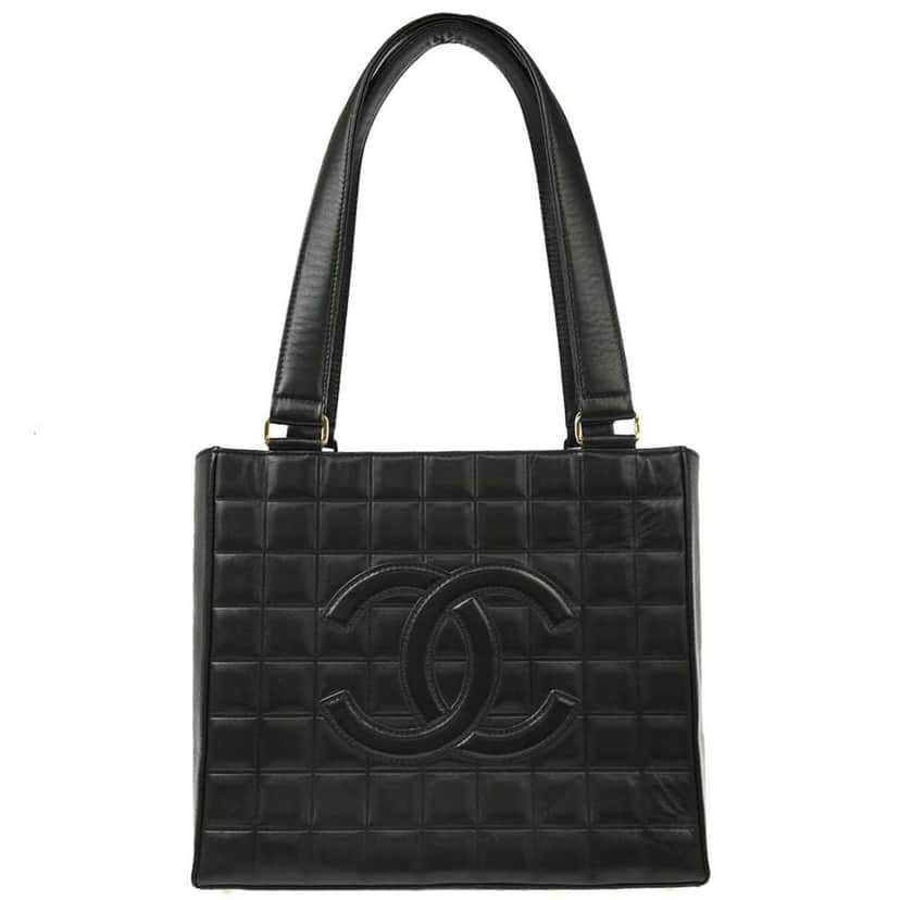 Chanel Chocolate Bar CC Tote Black Leather Good condition - Front View