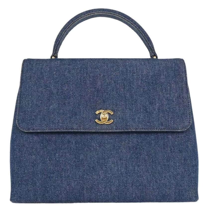 Chanel Vintage Classic Top Handle Flap Bag Blue Good condition - Front View