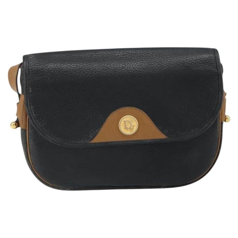 Christian Dior Vintage Shoulder Bag Black Leather Fair condition - Front View