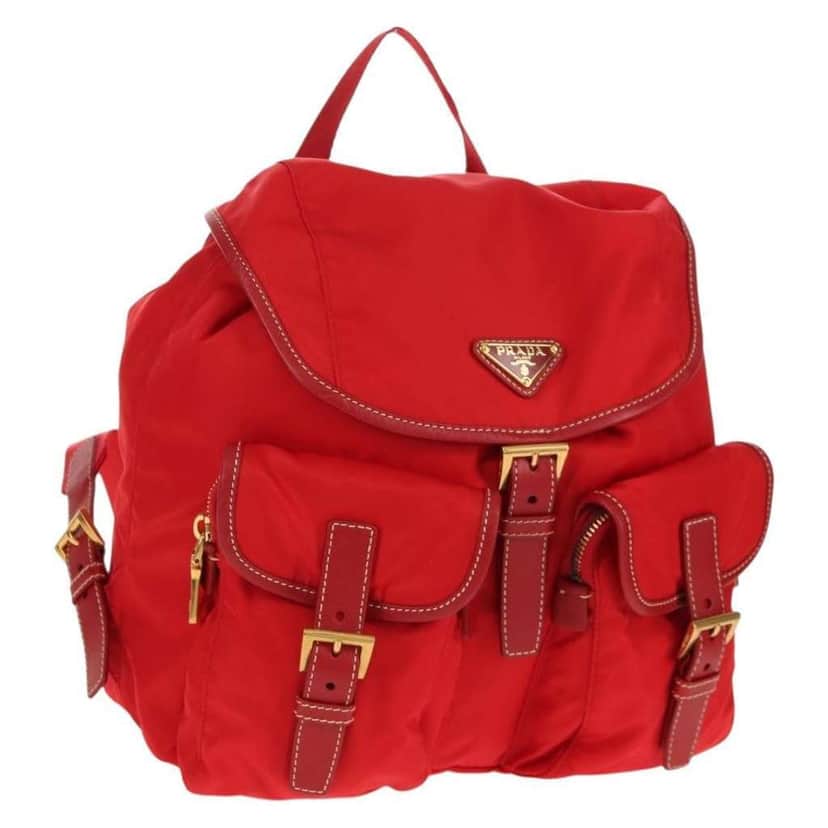 Prada Vela Double Front Pocket Backpack Red Good condition - Front View