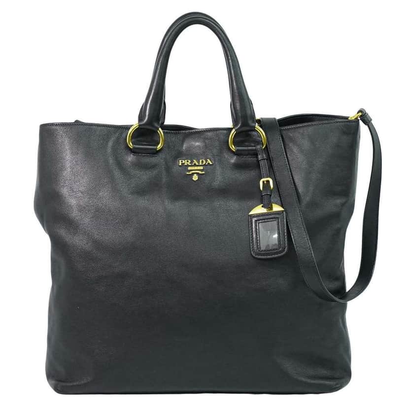 Prada Convertible Shopper Tote Black Leather Good condition - Front View