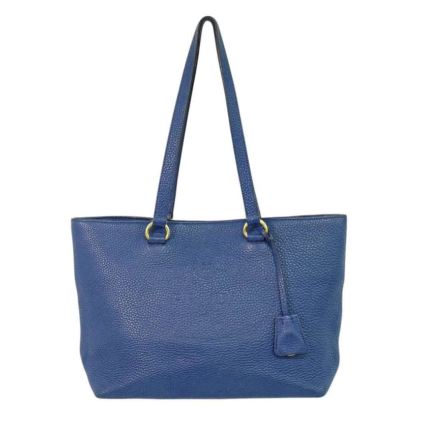 Prada Embossed Logo Open Tote Blue Leather Fair condition - Front View