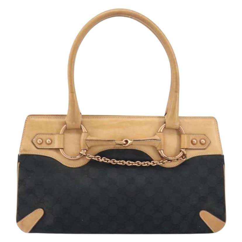 Gucci Horsebit Bracket Tote Black Canvas Good condition - Front View
