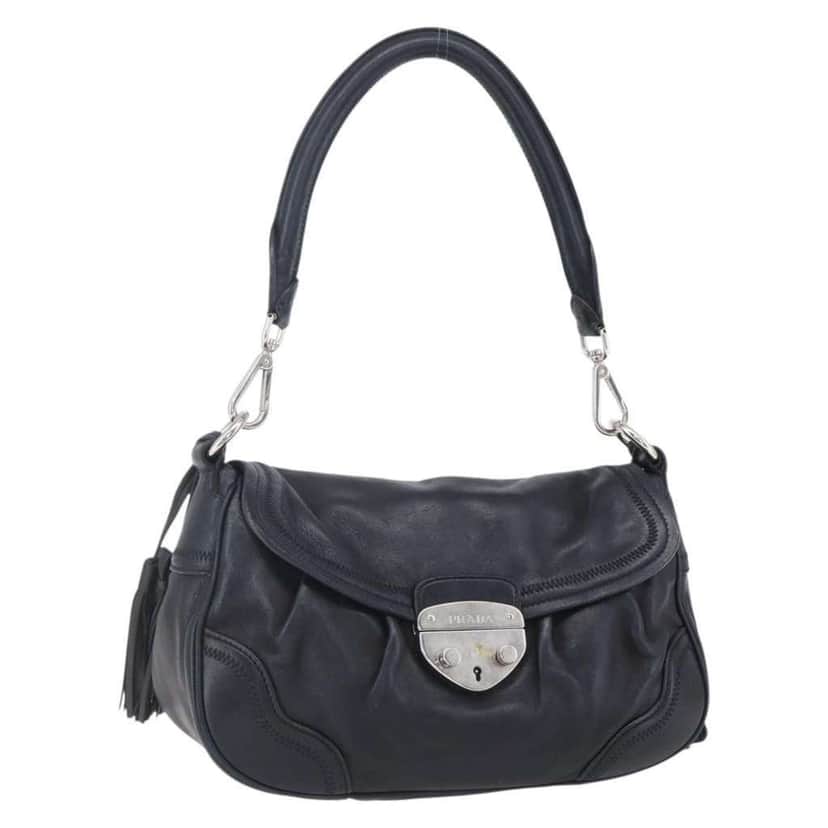 Prada Pushlock Shoulder Bag Black Leather Good condition - Front View