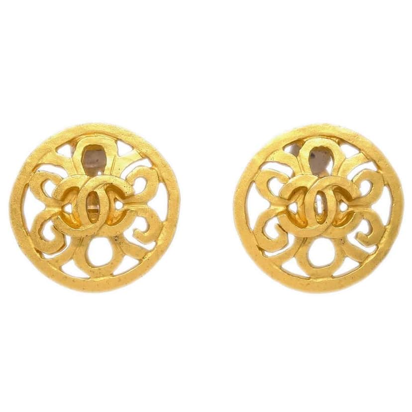 Chanel CC Round Earrings Gold Good condition - Front View