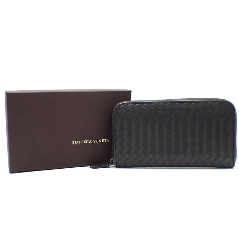 Bottega Veneta Intrecciato Long Zip  Wallet Black Leather Good condition - Front View