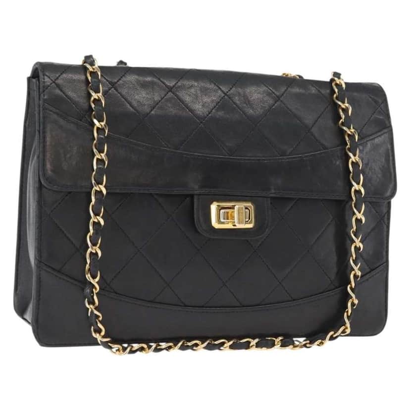 Chanel Vintage Mademoiselle Lock Trapezoid Flap Bag Black Leather Fair condition - Front View