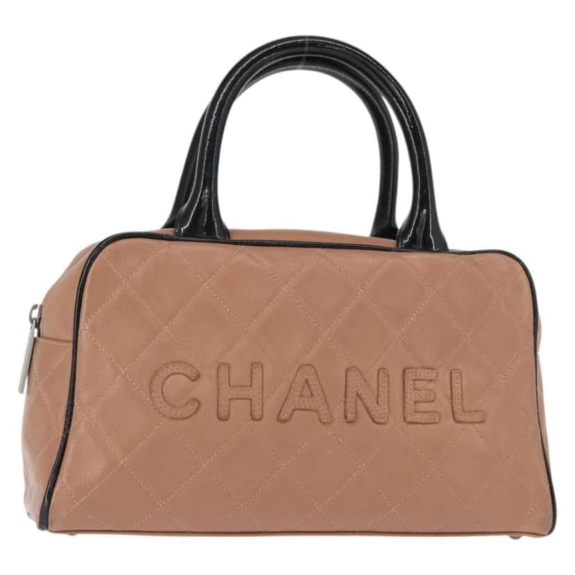 Chanel Embossed Logo Bowler Bag Beige Leather Good condition - Front View