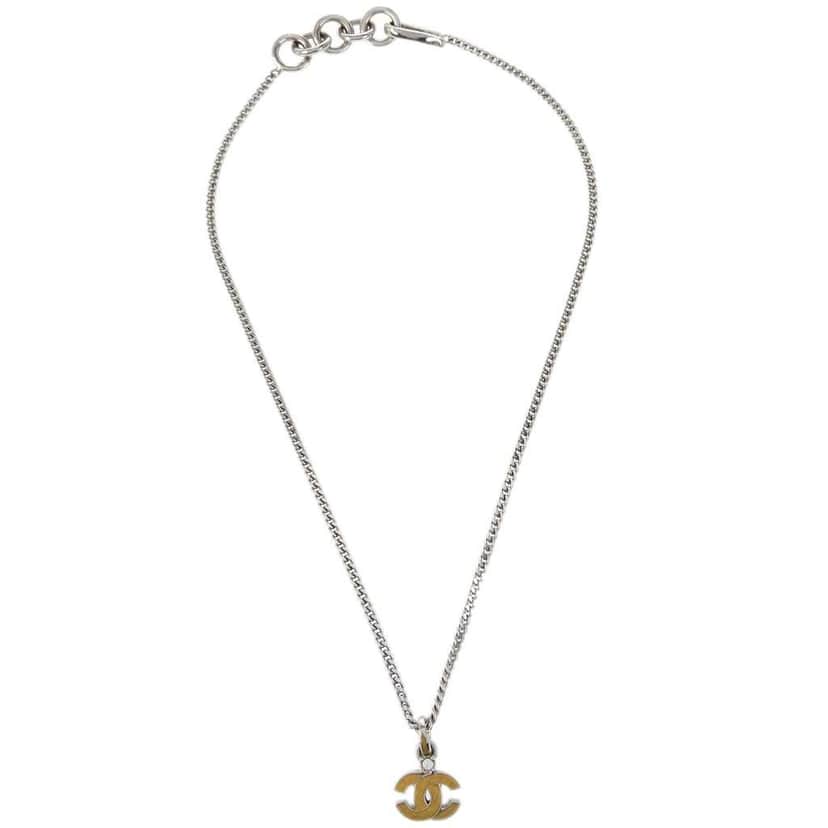 Chanel Vintage CC Pendent Necklace Silver Good condition - Front View