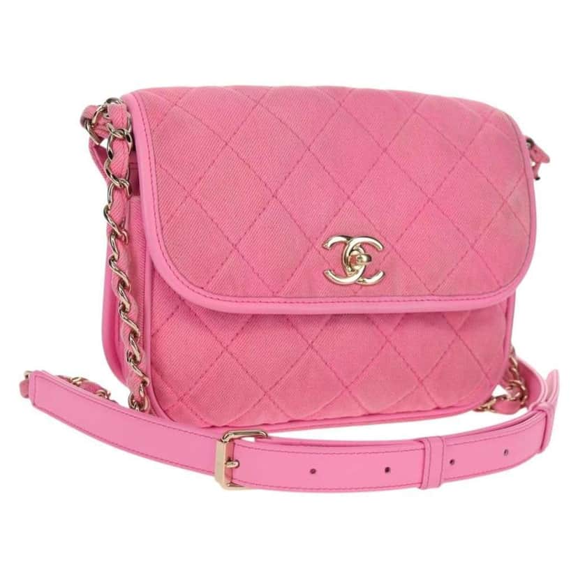 Chanel Flap Messenger Bag Pink Canvas Good condition - Front View