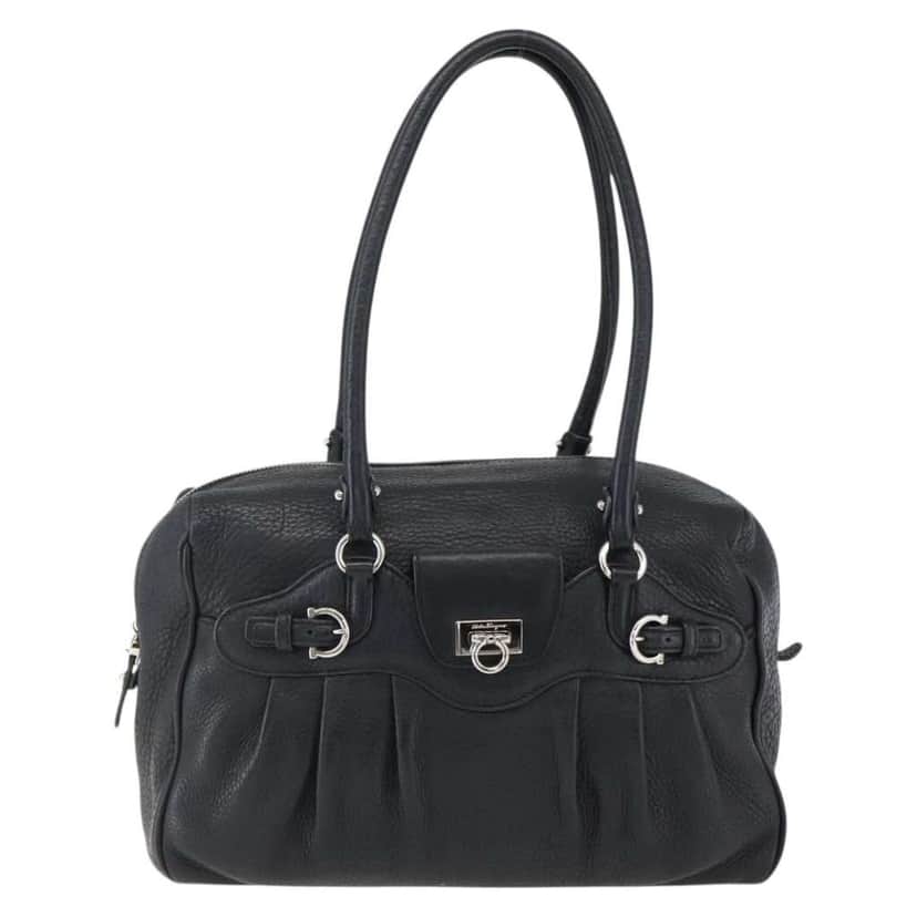 Salvatore Ferragamo Gancini Buckle Shoulder Bag Black Leather Good condition - Front View