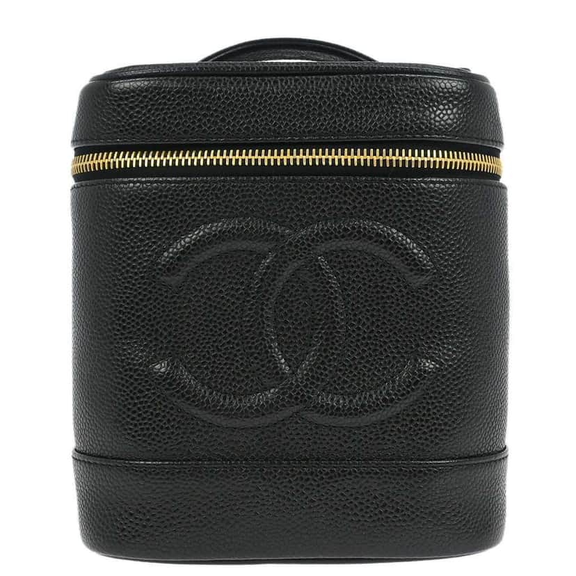 Chanel Vintage Timeless Cosmetic Case Black Leather Good condition - Front View