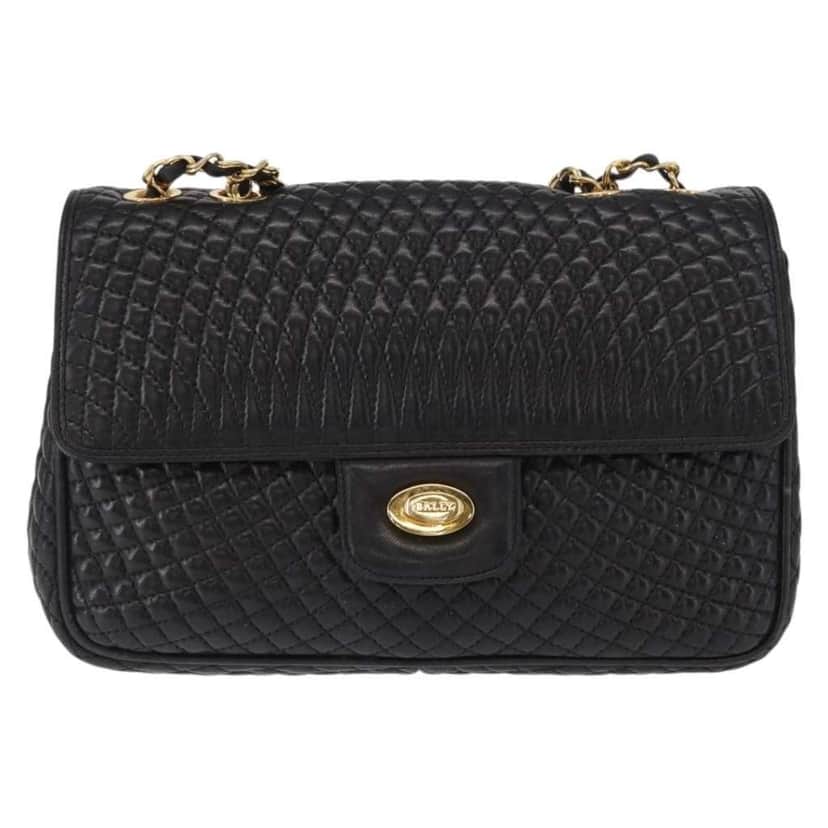 Bally Vintage Chain Shoulder Bag Black Leather Good condition - Front View