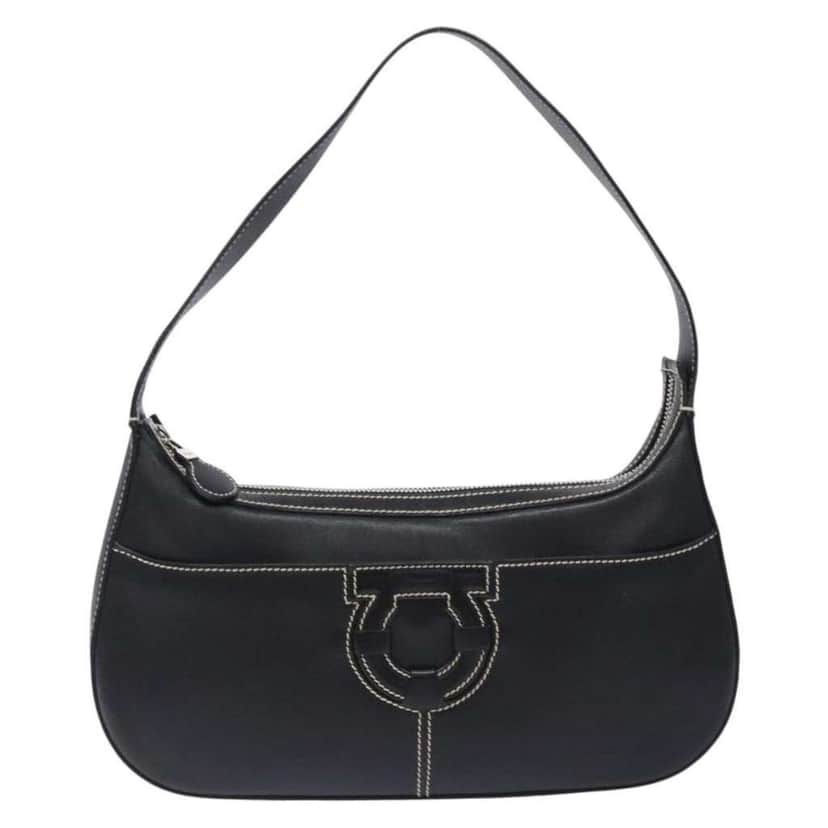Salvatore Ferragamo Gancini Shoulder Bag Black Leather Good condition - Front View