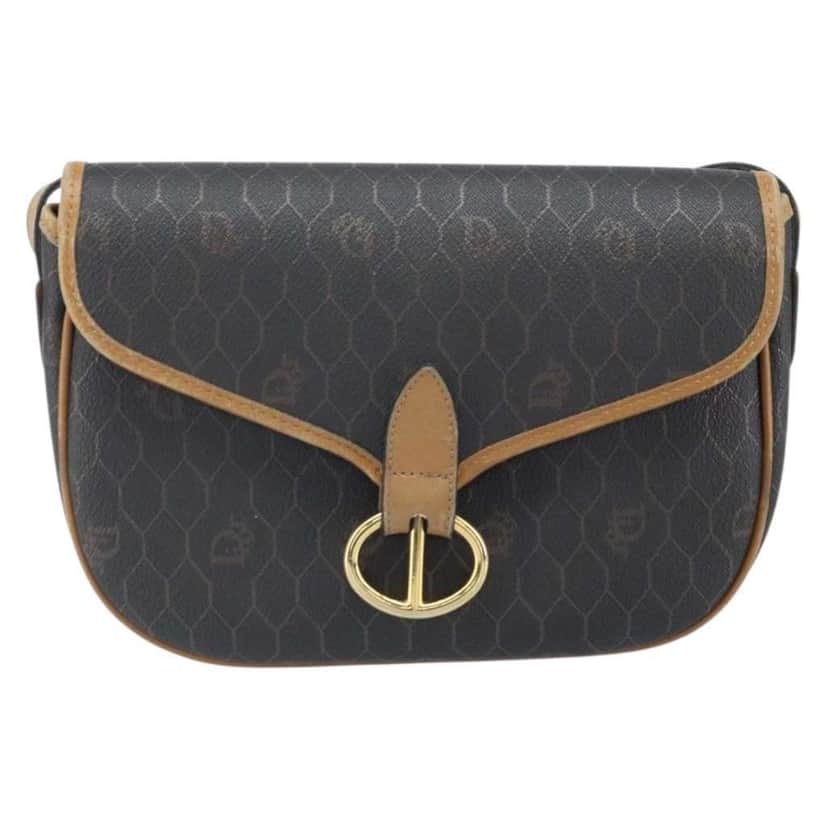 Christian Dior Vintage Honeycomb Shoulder Bag Black Canvas Fair condition - Front View