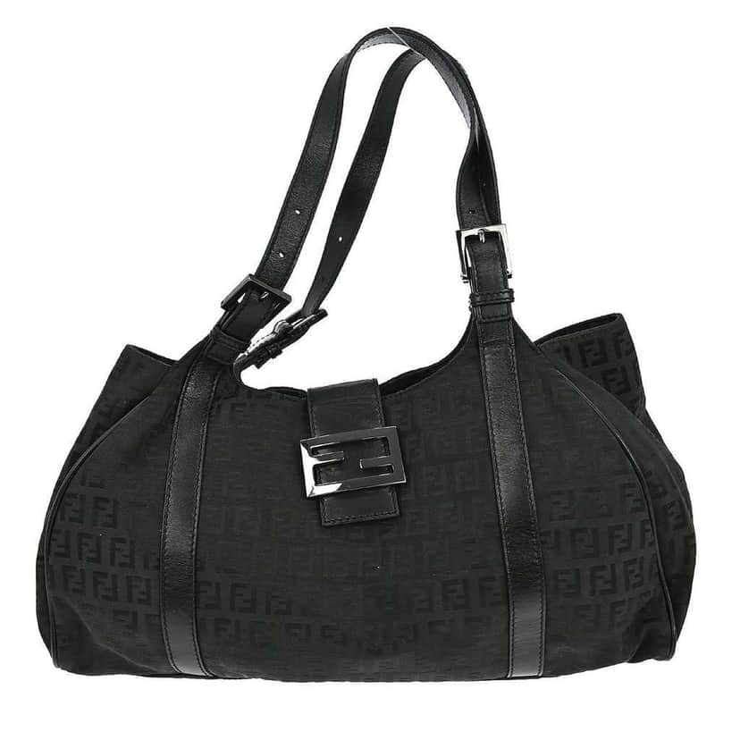 Fendi Belted Shoulder Bag Black Canvas Good condition - Front View