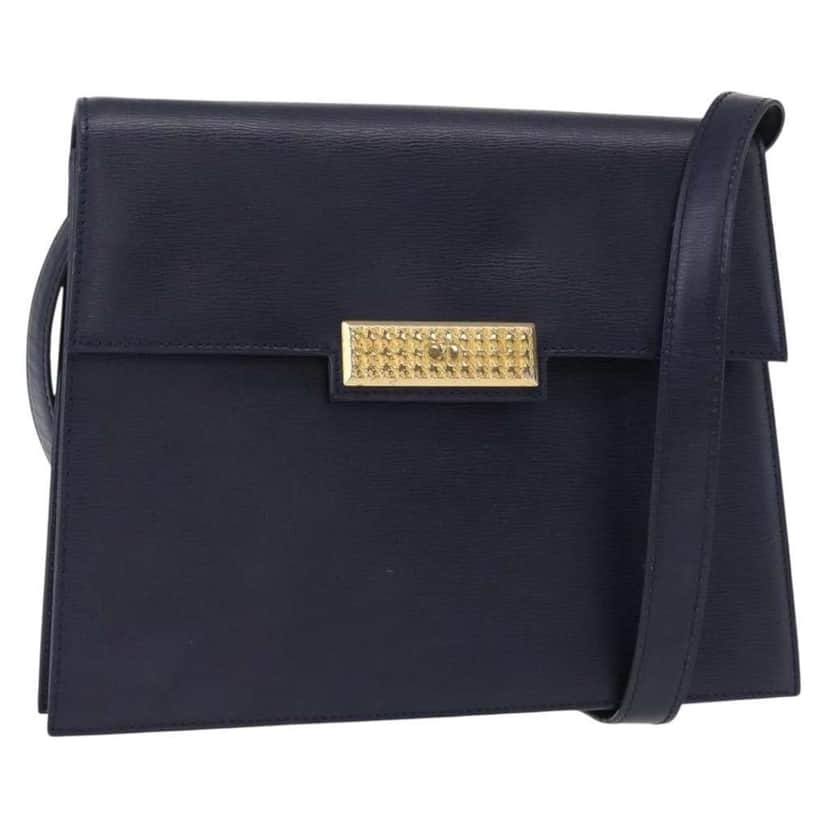 Christian Dior Vintage CD Flap Shoulder Bag Navy Leather Good condition - Front View