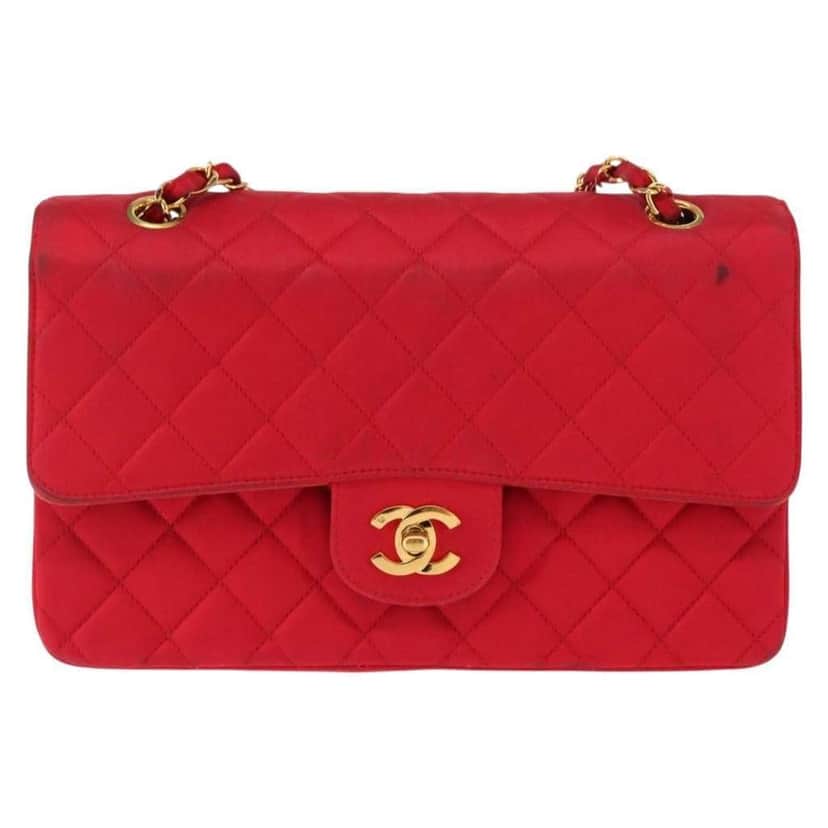 Chanel Timeless - Classic Double Flap Bag Red Satin Fair condition - Front View