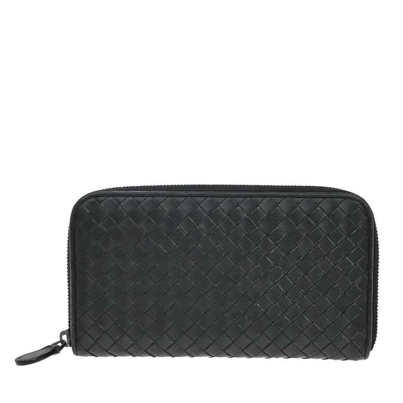 Bottega Veneta Intrecciato Long Zip  Wallet Black Leather Good condition - Front View