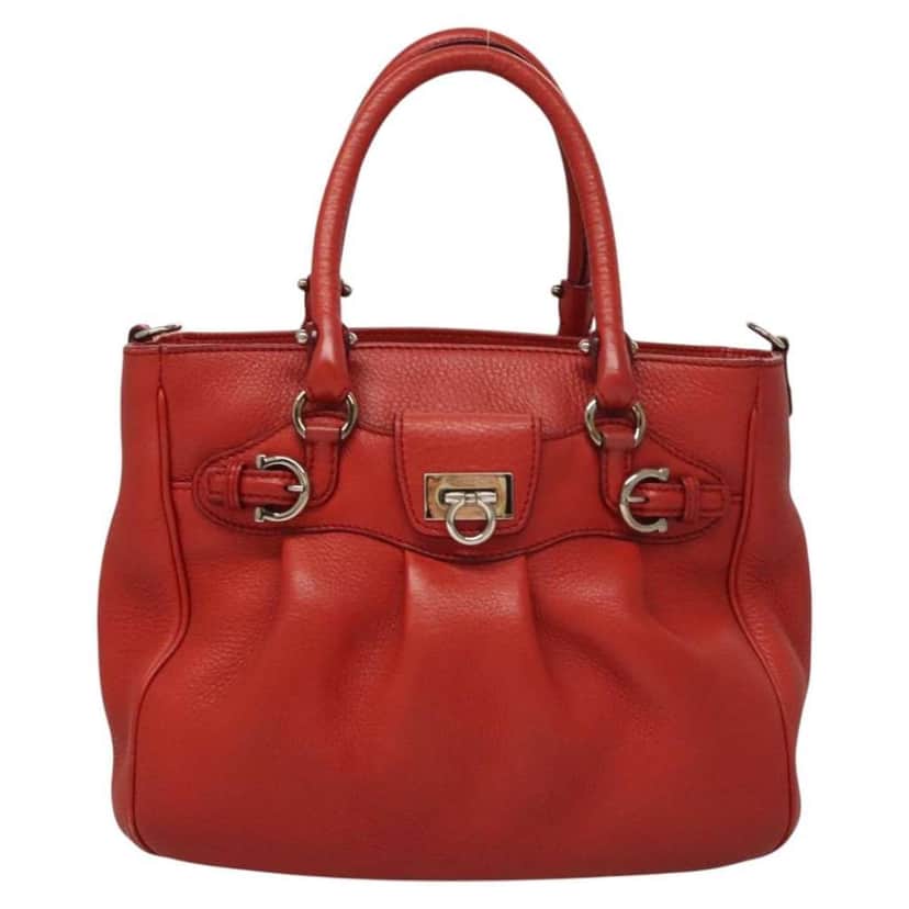 Salvatore Ferragamo Gancini handbag Red Leather Good condition - Front View