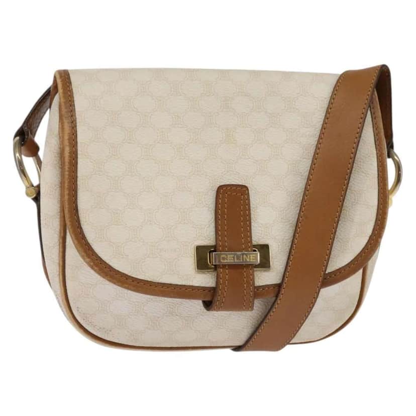 Celine Vintage Macadam Shoulder Bag Beige Canvas Good condition - Front View