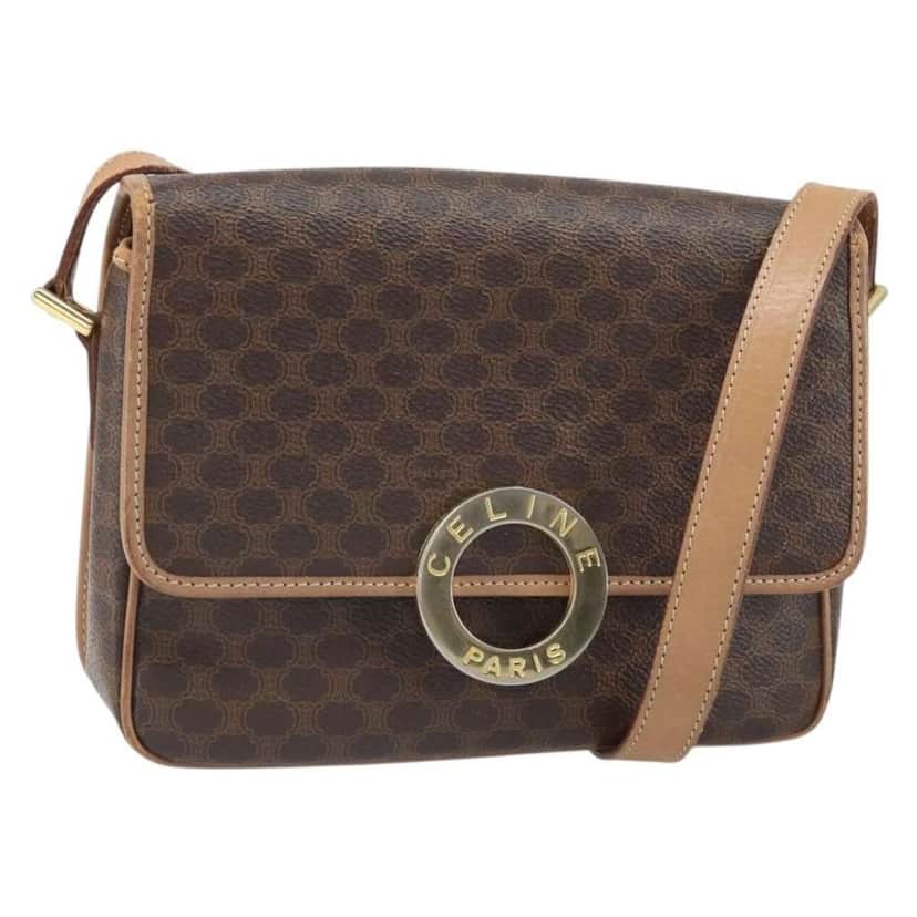 Celine Vintage Macadam Circle Logo Shoulder Bag Brown Good condition - Front View
