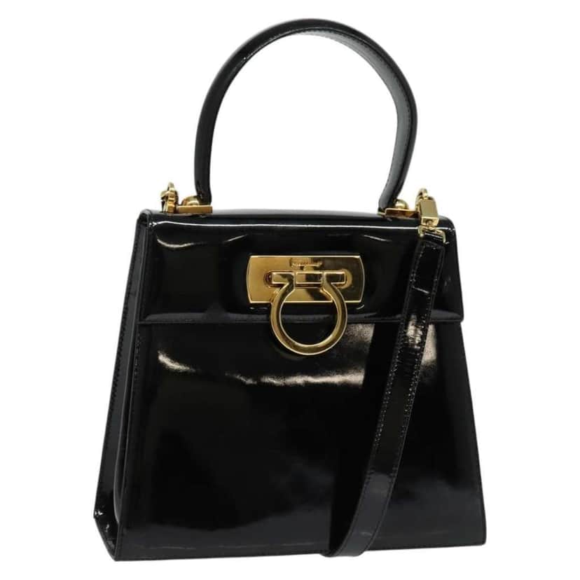 Salvatore Ferragamo Gancini Convertible Top Handle Bag Black Good condition - Front View