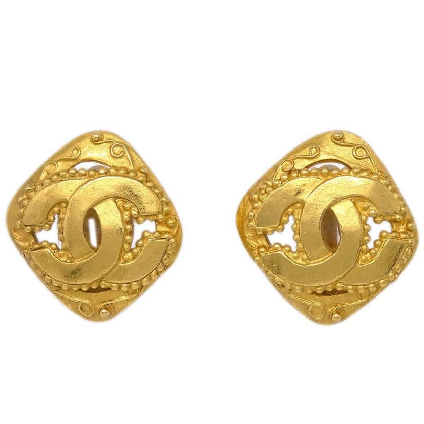 Chanel CC Rhombus Clip-On Earrings Gold Good condition - Front View