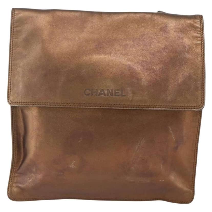 Chanel Vintage Logo Flap Messenger Bag Brown Leather Fair condition - Front View