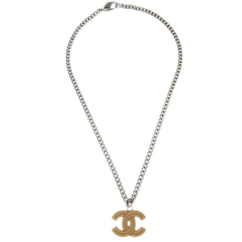 Chanel Vintage CC Pendant Necklace Silver Good condition - Front View