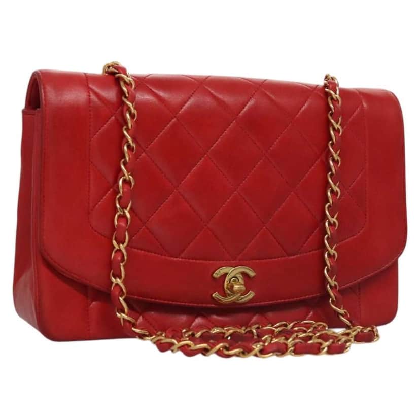 Chanel Vintage Diana Flap Bag Red Leather Good condition - Front View