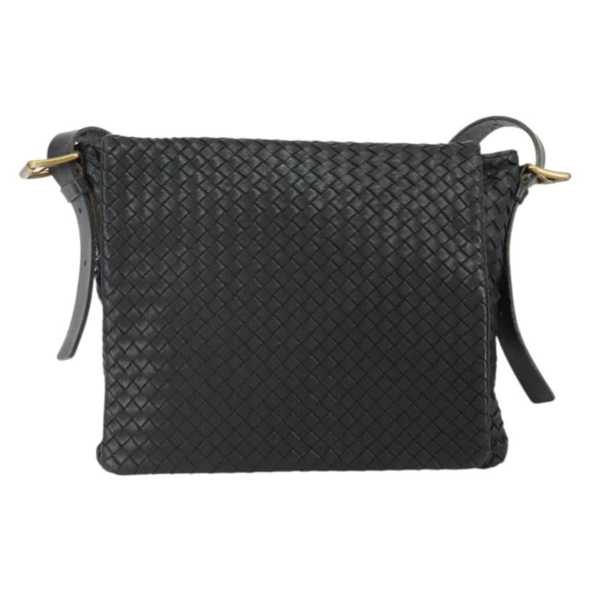 Bottega Veneta Square Flap Messenger Bag Black Leather Fair condition - Front View