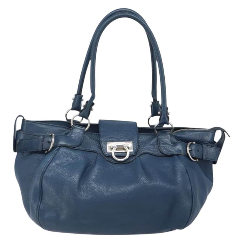 Salvatore Ferragamo Gancini handbag Blue Leather Good condition - Front View