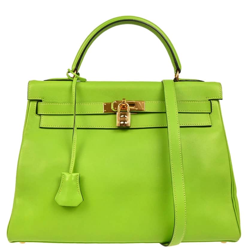Hermès Kelly Handbag Green Leather Good condition - Front View